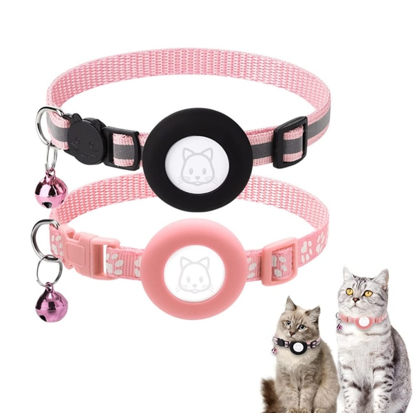 2st justerbar AirTag Cat Collar med klocka Pink 2pcs