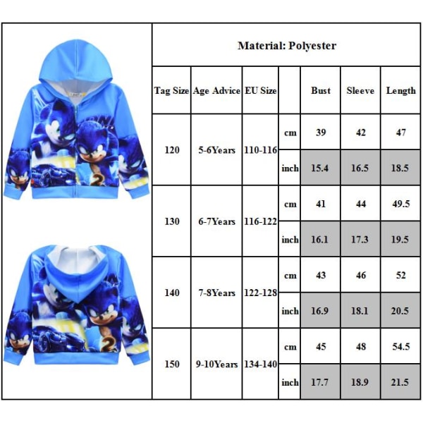 Barn Son-ic The Hedgehog Coat Zip Hoodie Sweatshirt 130cm