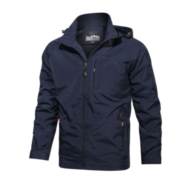 2024 Herre Udendørs Vandrejakker Hætteklædt Vindjakke Herre Ny Herre Casual Plus Size Jakke Navy 4XL
