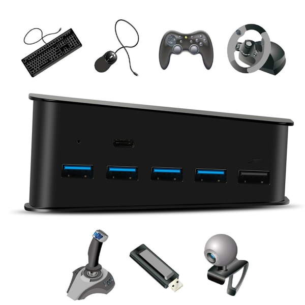 PS5 USB-hub-konverter USB höghastighetsöverföring förlängning Black