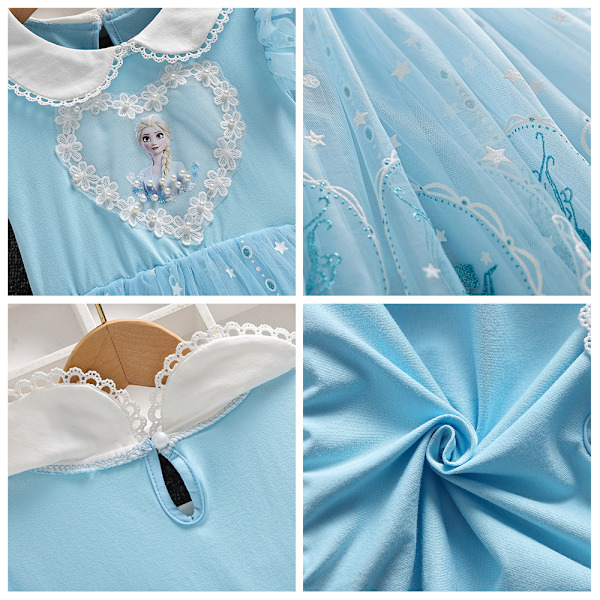 Barnflickor Elsa Princess Tulle Klänning Peter Pan Krage Babydoll Sommarklänning Fest Light blue 130cm