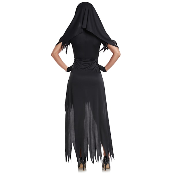 Halloween-nunndräkt, Skräck, Vuxen, Bakre Klänning, Uniform, Halloween Rollspel Tillbehör, Outfit L