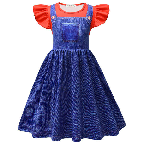 Princess Peach Klänning Set för flickor Kostym kostym Halloween Party red 140cm