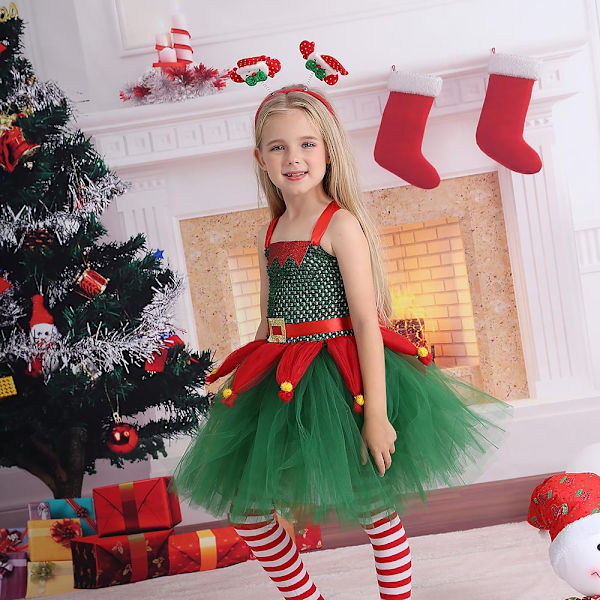 Lasten tyttöjen joulupuku setti Tutu mekko + sukat + hiuspanta 2XL