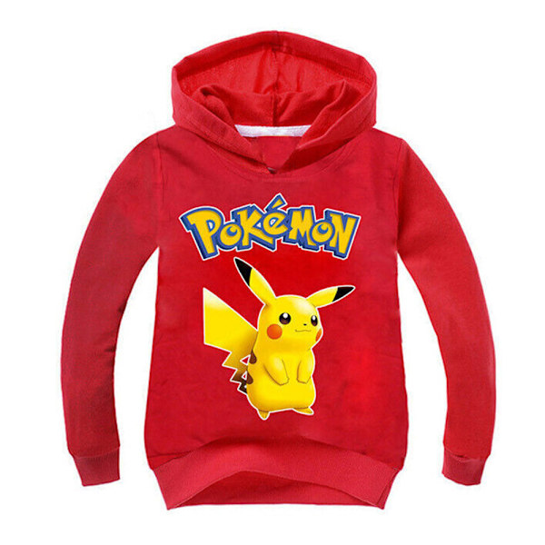 Pikachu barn tröja med huva pojkar flickor tecknad tryck pullover Red 160cm