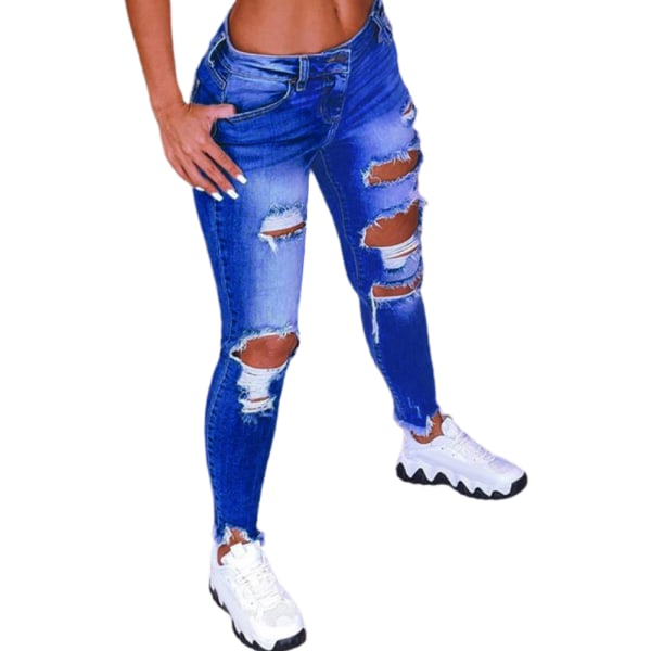 Fashion Street Style Damans slitna Stretch Jeans Byxor Deep Blue XL