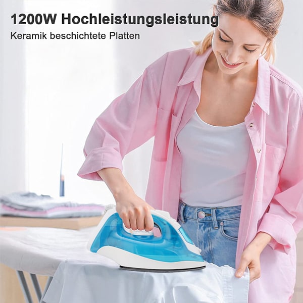 [3-dages forsendelse] Dampstrygejern - Vertikal damp - Keramisk strygesål 1200W - Hurtig opvarmning og effektiv strygning - Seks temperaturindstillinger, Blå Blue