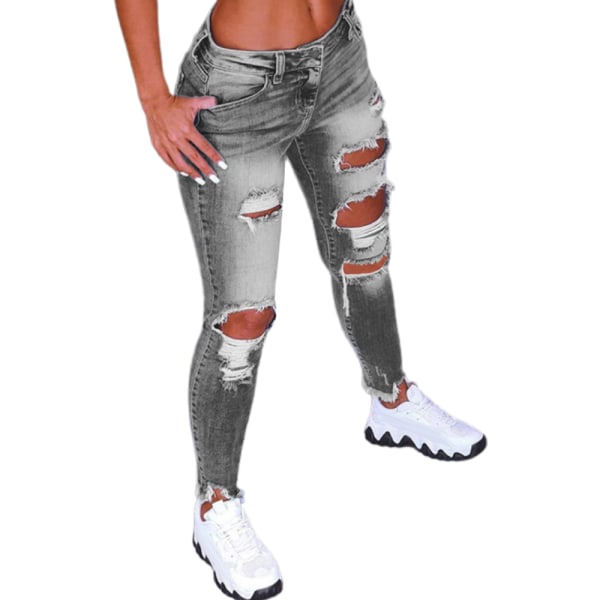 Fashion Street Style Damans slitna Stretch Jeans Byxor Grey S