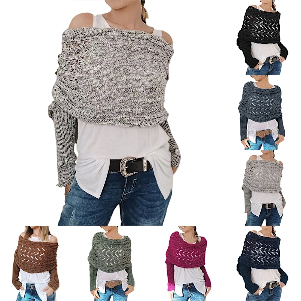 Dam Stickad Tröja Toppar Scarfs Mode Elegant Halsduk med Ärmar Wrap Höst Vinter Varm Utomhus Army Green