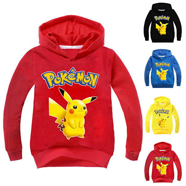 Pikachu barn tröja med huva pojkar flickor tecknad tryck pullover Red 130cm