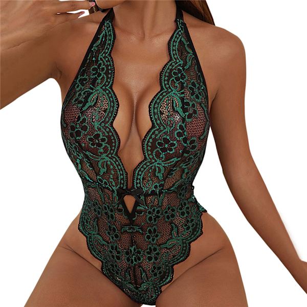 Kvinnors spetsbody Sexig underkläder Teddy Babydoll Nattkläder Underkläder Nattkläder Green L