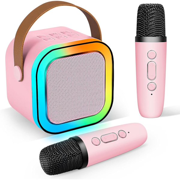 Mini Kannettava Karaoke-laite 2 Langattomalla Mikrofonilla, Syntymäpäivälahjoja 4-12-vuotiaille Tytöille, Perhejuhliin Pink