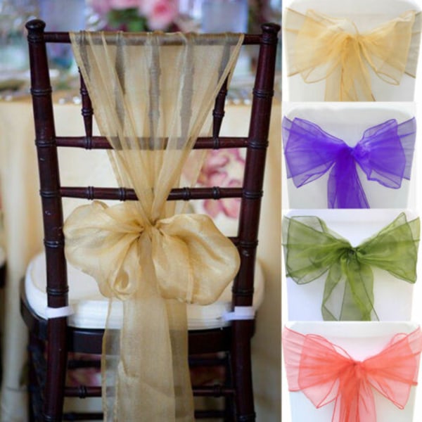 50 st. Bröllopsfest Organza Stolslyror Enkla Bågslyror Dekoration Beige 50 PCS