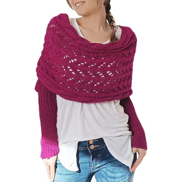 Strikkegensere for kvinner Skjerf Mote Elegant skjerf med erme Høst Vinter Varm utendørs Rose Red