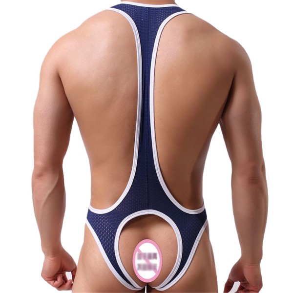 Jumpsuit för män Sexiga underkläder Jockstrap Singlet Bodysuit Royal blue L