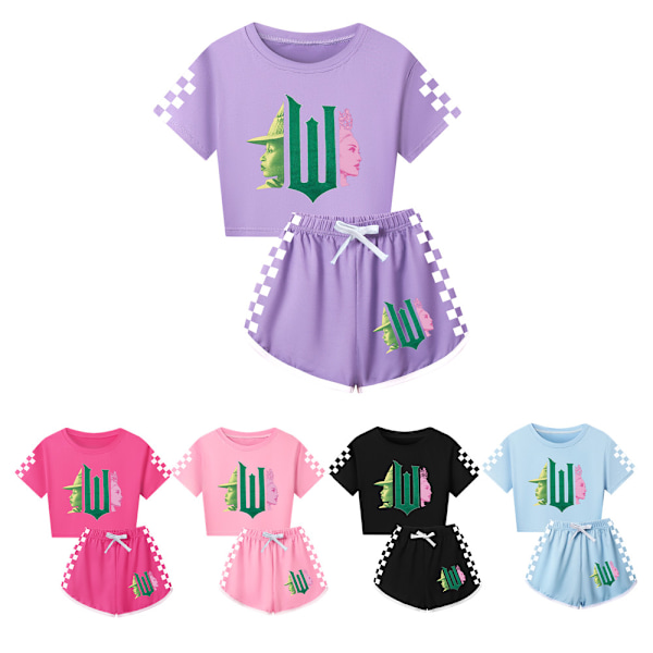 5-14 År Barn Ungdomar Flickor Pojkar Häxtryck Träningsdräkt Kortärmad T-shirts Topp+shorts Sportkläder Set Presenter Rose Red 140cm