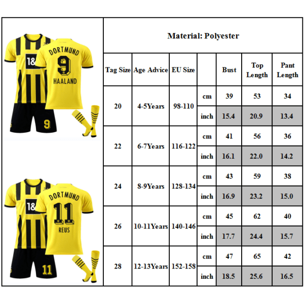 Barnfotbollströja Jersey Bumblebee Borussia Dortmund #22 T-shirts Jersey Set #9 4-5Y