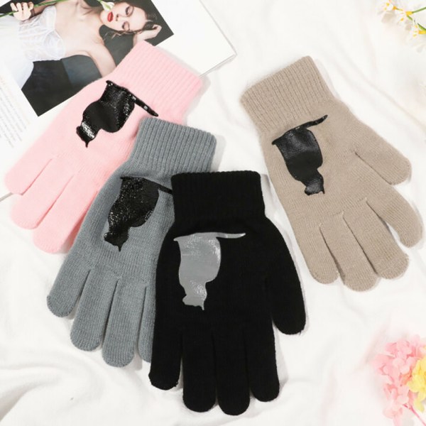 Handskar med katt- och print för kvinnor, modetrendshandskar black