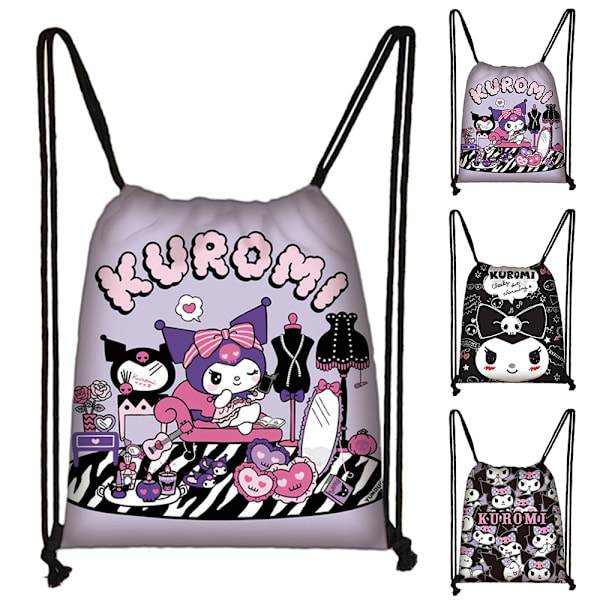 Kuromi dragsnöre ryggsäckar härlig skolväska lätt söt rese ryggsäck presenter barn skolväska flickor & pojkar #2 32x38cm