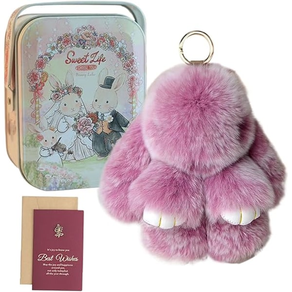 Nyckelring - BunnyLulu Nyckelring, Handgjorda Mjuka Pompom-Berlocker för Jul- och Födelsedagspresent Purple