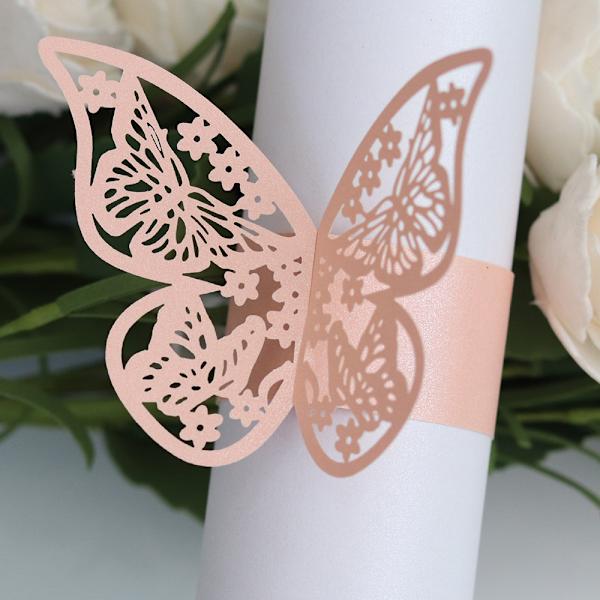 Udhulet sommerfugl papir ring spænde håndklæde dekor serviet spænde Pink 40pcs