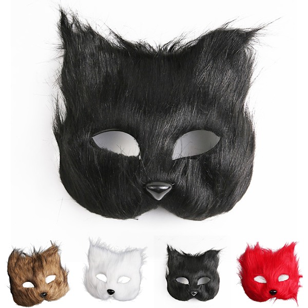 Katt Räv Mask Päls Räv Mask Ögonmask Djur Cosplay Kostym Halloween Maskeradkläder Vuxen Karneval Fest Prop Black