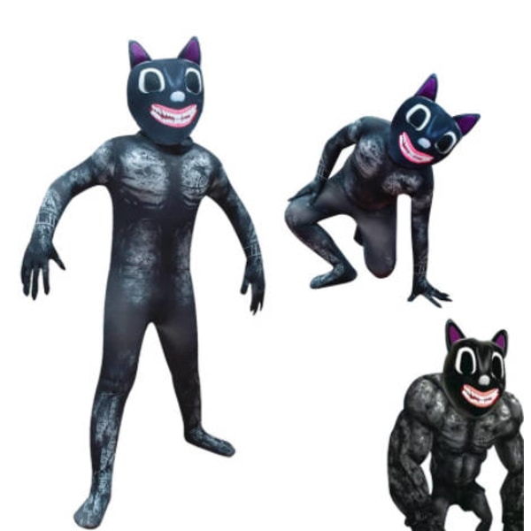 Barn Tecknad Cat Halloween Anime Black Cat Cosplay Body Suit 150cm