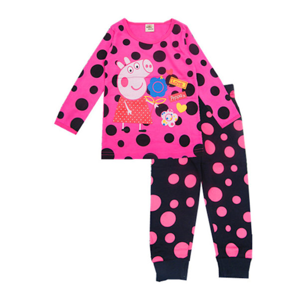 4-8 år Barn Pojkar Flickor Peppa Pig Långärmad Topp och Byxor Pyjamas Set Barn Sovkläder Outfit C 130cm