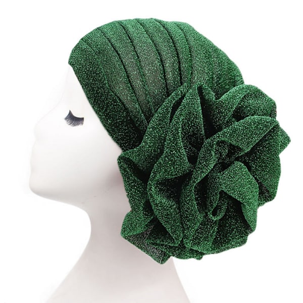 Damer mode ljus siden stor blomma turban hatt retro turban green
