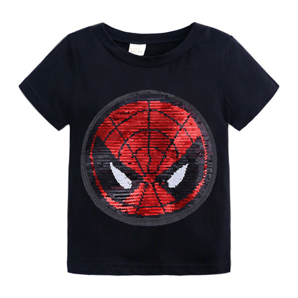 Barn Pojkar T-shirt Vändbar paljett Spider Man Print T-shirt Black 4-5 Years