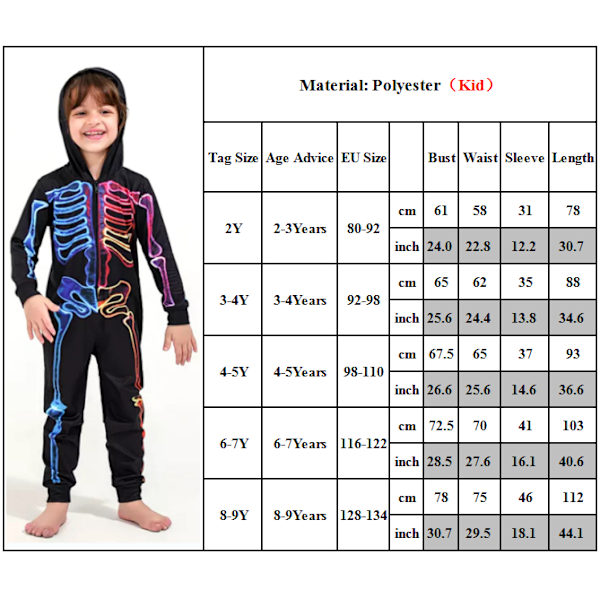 Familje-Halloween Skelett Skalle Pyjamas Jumpsuit Matchande Nattkläder Children 3-4Y