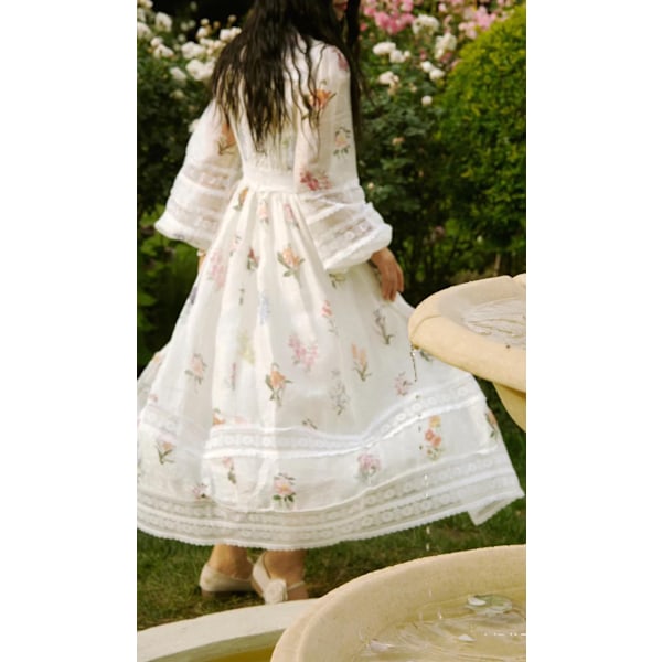 NATURA V-HALS MIDI KJOLE Dame 3D Blomsterprintet Blonde Maxi Kjole Casual V-Hals A-linje Kjole White M