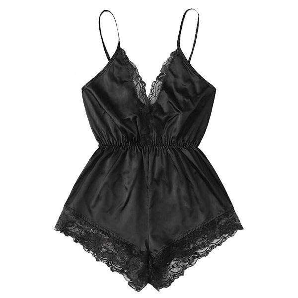 Sexet dameundertøj med snøre, V-hals, stropper og ærmeløst nattøj Black XL