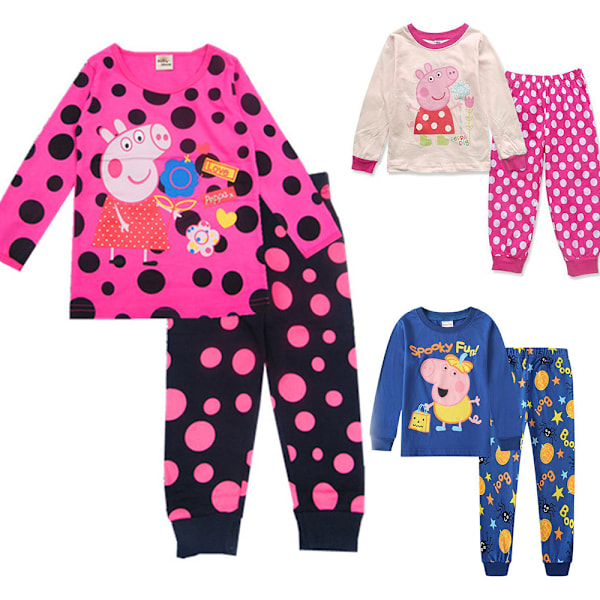 4-8 år Barn Pojkar Flickor Peppa Pig Långärmad Topp och Byxor Pyjamas Set Barn Sovkläder Outfit A 130cm