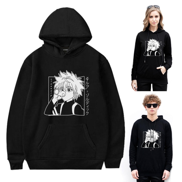 Herr Dam Huvtröja Anime Hooded Pullover Sweatshirt Långärmad Jumper Toppar Svart M