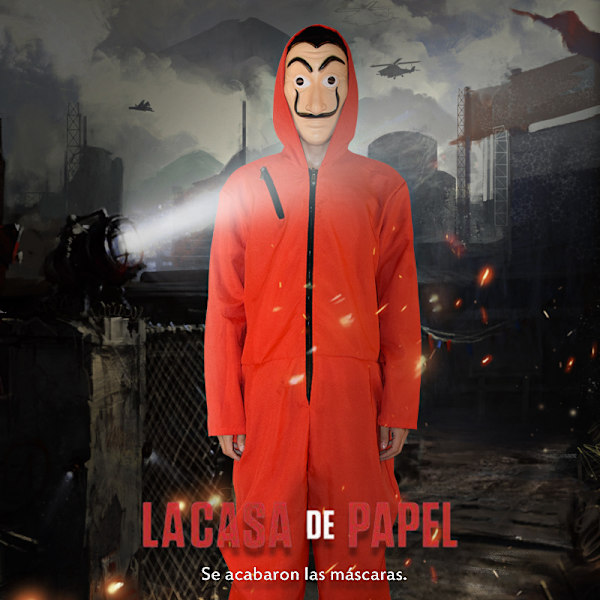 Money Heist Halloween Maskeradkostym, Cosplay Jumpsuit, Mask, Fest, Rollspel, Scenkläder S