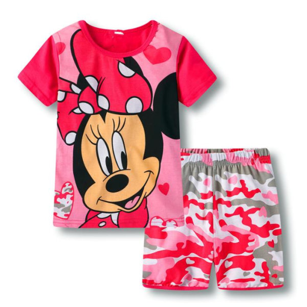 Barn Mickey Minnie Mouse Tryck Pyjamas T-shirt + Shorts Outfits Set Pyjamas Nattkläder #2 4 Years