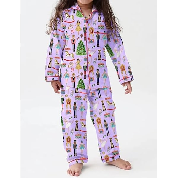 2-8 Vuotta Äiti ja Minä Joulu Pyjama Setti 2-osainen Asu Söpö Graafinen Paita Housut Ruseteilla Pyjamat Naisille Tytöille Purple 110cm