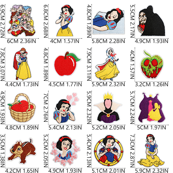 16 stk./sæt Snehvide Patch Strygepatch Strygebillede Applikation Stryg på 16PCS