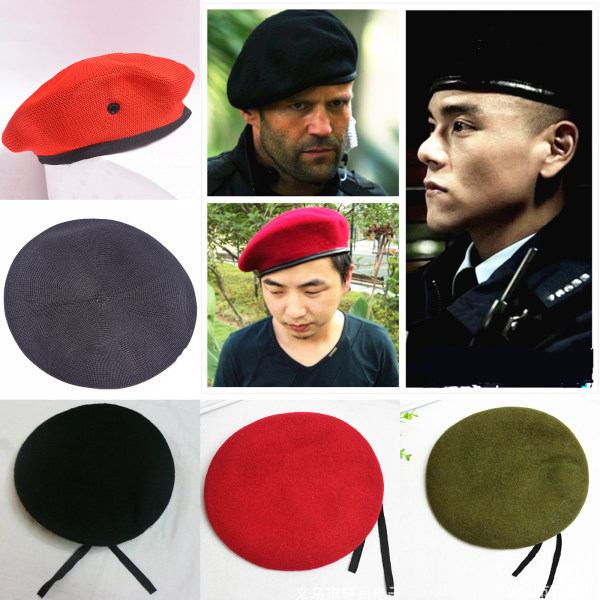 Militär Armé Soldat Hat Ull Basker Män Kvinnor Uniform Cap Black - Grid