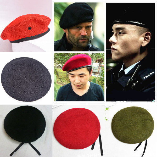 Militär Armé Soldat Hat Ull Basker Män Kvinnor Uniform Cap Red - Grid