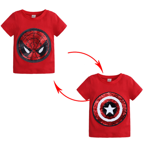 Barn Pojkar T-shirt Vändbar Paljetter Spider Man Tryck T-Shirt Red 3-4 Years
