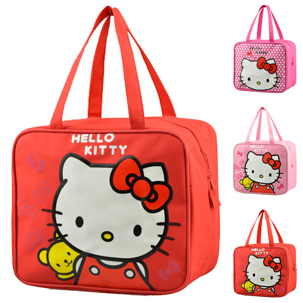 Katie Cat Lunch Bag Vuxna Tonåringar Isolerad Arbets- och Skolväska Rose red polka dots