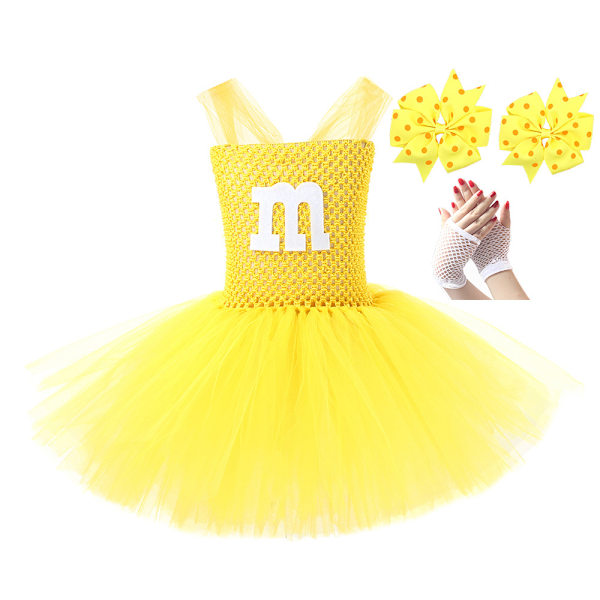 M&M's Kostym Hårspännen Handskar Set Barn Flickor Tutu Tyllklänning Maskerad Yellow M