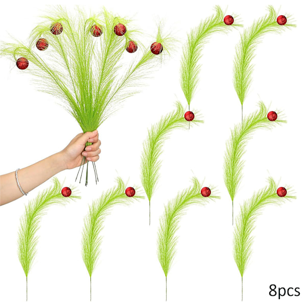 8 st julgransprydnader 43 cm Röd Grön Lockiga Stjälkar Limegrön Lockig Julgransprydnad Elf Ornament Stjälkar för Julgransprydnad 8PCS