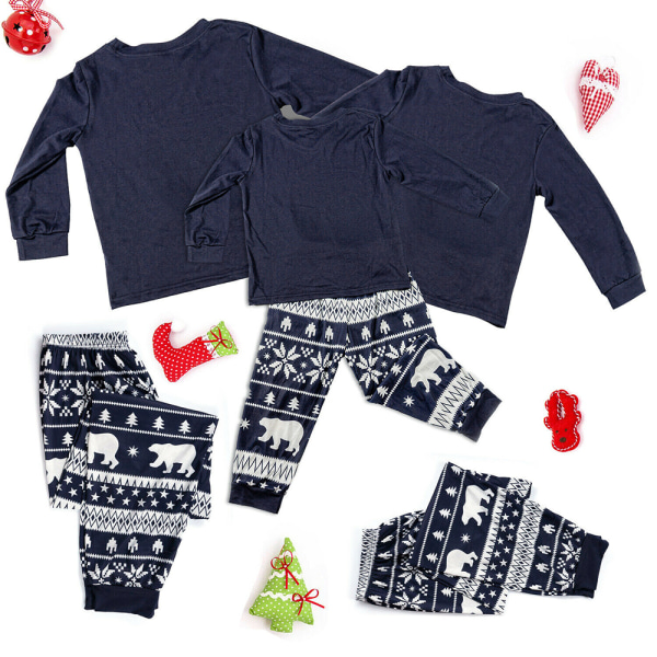 Jul Matchande Familj Pyjamas Outfit Xmas Nattkläder Mon-Navy L