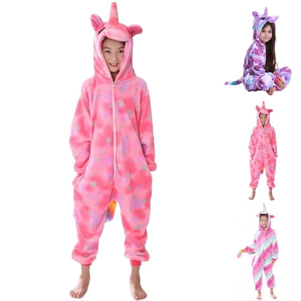 Fleece Kids Unicorn Cos Kostym Pyjamas Nattkläder Jumpsuit Topp 120cm