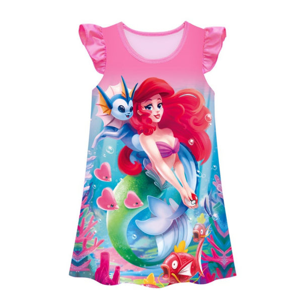 Girl Mermaid Ariel Print Sovkläder Princess Dress Nattlinne Red 140cm