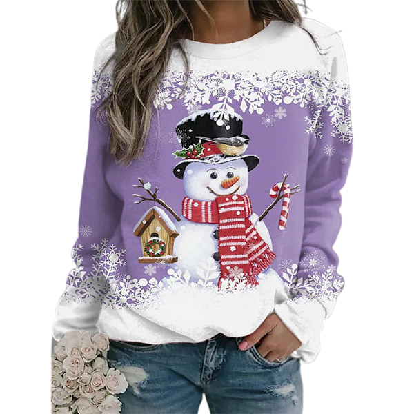 Julegenser Dame Jule T-skjorte Snømann Trykk Bluse Pullover Tee B M