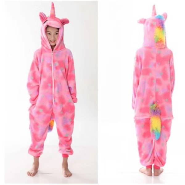 Fleece Barn Pyjamas Unicorn Kostym Nattdräkt Jumpsuit Topp 130cm